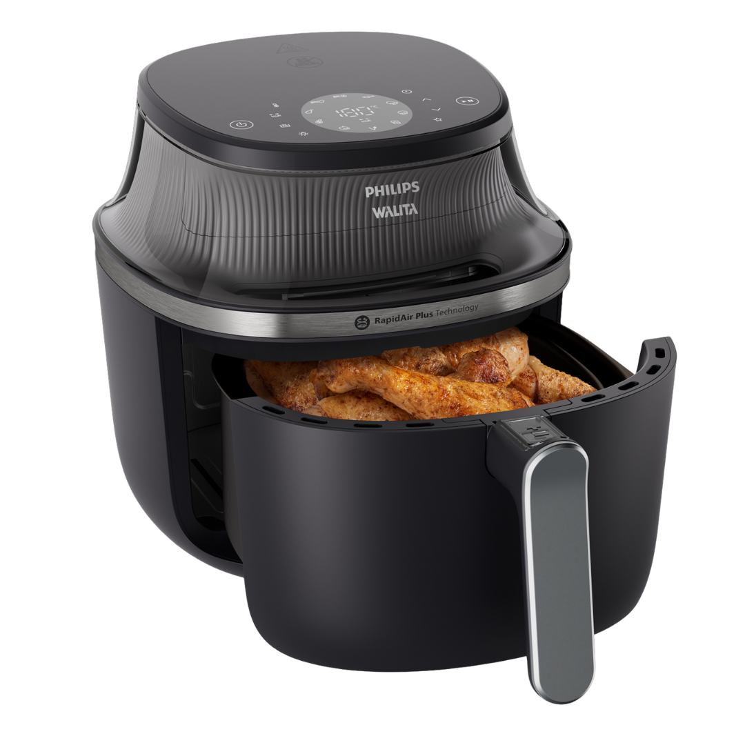 Philips Airfryer Serie 3000 NA342/00 (7,2 L, 2000W, 16 programas)
Disfruta de comidas caseras más rápidas y saludables con la tecnología RapidAir Plus, que cocina de forma uniforme y hasta un 50 % más rápido, ahorrando energía. Su gran capacidad de 7,2 L permite preparar platos para toda la familia. Incluye pantalla táctil con 16 modos, ventana transparente para controlar la cocción y piezas desmontables aptas para lavavajillas.
Elegante diseño en negro y dorado.