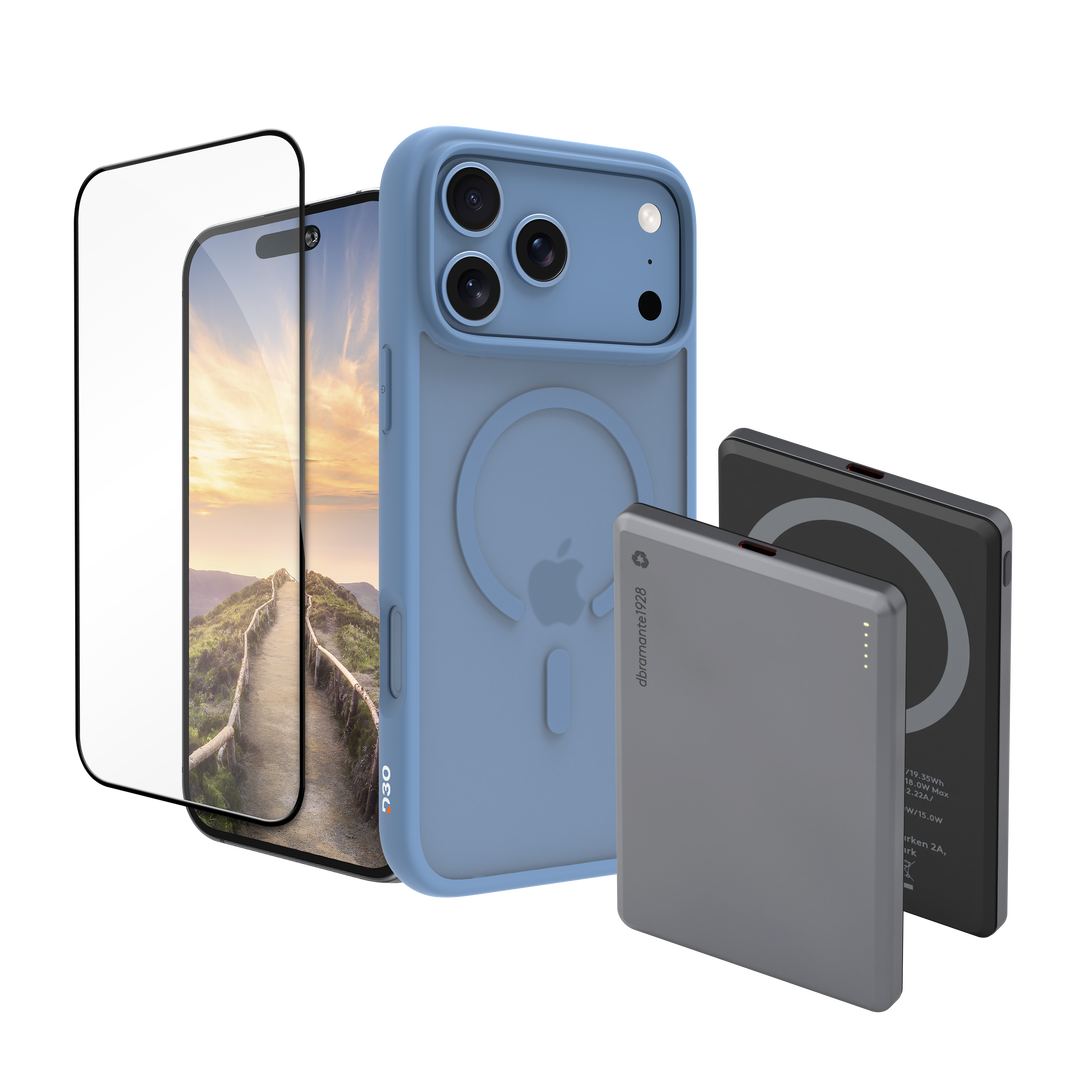 Funda iPhone 18/17 Pro Max Azul+protector+P.Bank