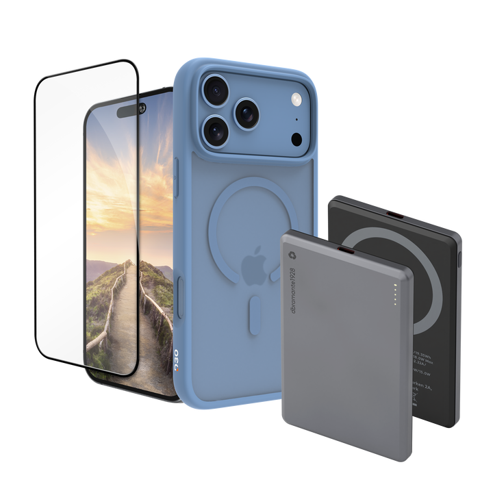 Funda iPhone 18 Pro Max/17 Pro Max Azul Grenen Ultra D3O con  MS + Eco Protector + power bank de 5.000mAh