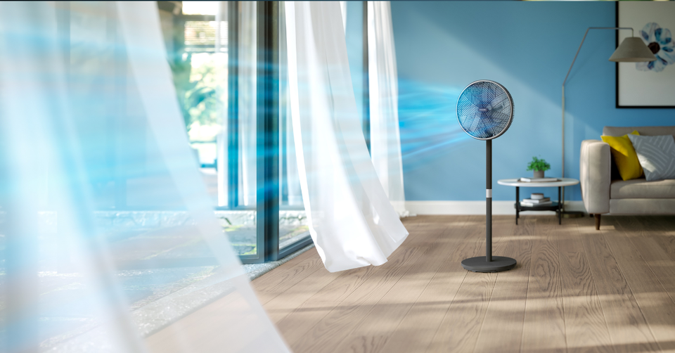 Ventilador de pie serie 3000*  Control por App Air+ * Rotación automática* Ventilador 2 en 1*  Diseño premium* Color Negro & plata