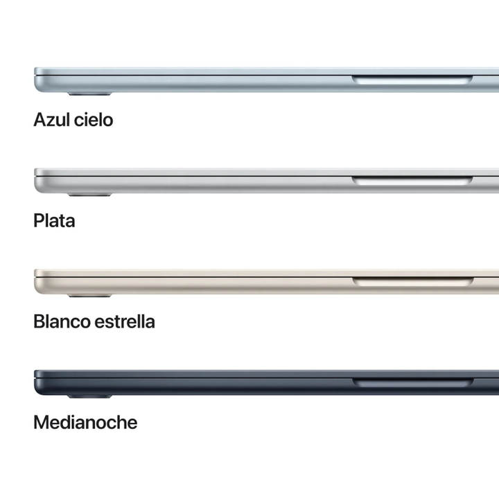 Al MacBook Air de 15 pulgadas con chip M4 trabajar y jugar no le pesa lo m&aacute;s m&iacute;nimo. Gracias a la combinaci&oacute;n de Apple Intelligence, una gran pantalla Liquid Retina, hasta 18 horas de autonom&iacute;a y un dise&ntilde;o superfino, ligero y ultrarresistente, el MacBook Air est&aacute; pensado para hacer lo que quieras donde quieras. Memoria 16 GB, capacidad SSD 256 GB.