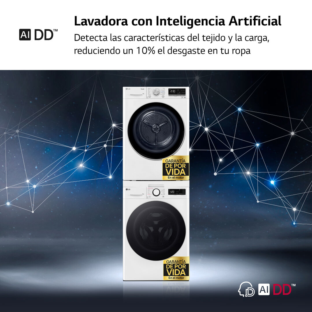 Torre LG 10/9 kg con AI Direct Drive y bomba de calor Dual Inverter