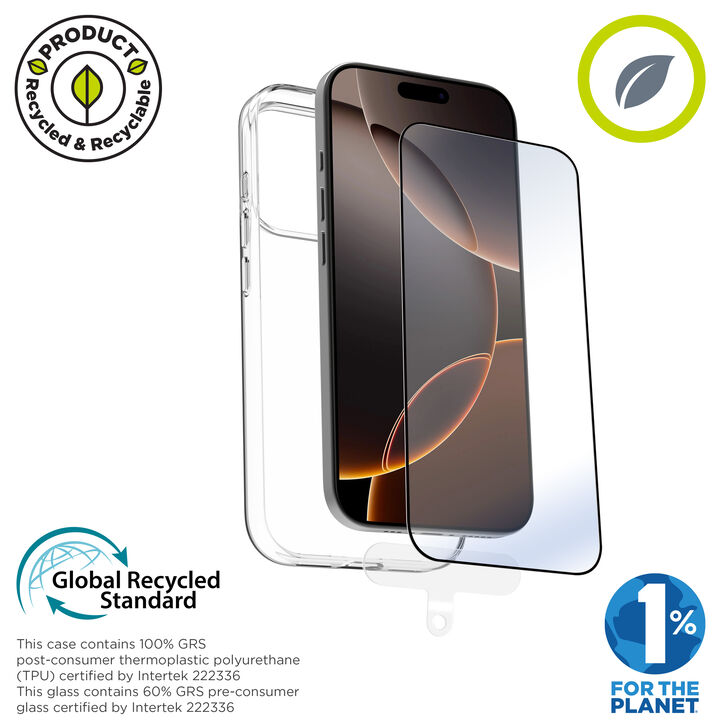 La protección del medio ambiente es, hoy en día, una preocupación en todo momento. Con el PACK funda recycletek +protector eco responsable de muvit for change, proponemos una manera responsable de proteger nuestro smartphone. Porque contribuir en la lucha contra la contaminación y proteger nuestro eco sistema, debe formar parte de nuestros gestos cotidianos.

El PACK incluye la funda Recycletek 100% reciclable y 100% fabricada con materiales reciclados de fundas usadas y vieja. Nuestro protector de pantalla eco responsable, aporta protección extra a la pantalla de tu Smartphone sin perder la sensibilidad al tacto. De alta resistencia a impactos y arañazos con una dureza de 9H (máxima escala). Ambos productos están fabricados con plástico reciclado de origen certificado.

En muvit for change nos comprometemos a donar el 1% de los ingresos para el planeta*.