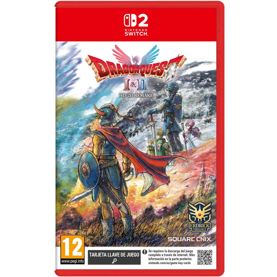 DRAGON QUEST I & II HD 2D REMAKE SWICTH2 TARJETA LLAVE DE JUEGO PARA NINTENDO SWITCH 2 VERSI&Oacute;N ESPA&Ntilde;OLA GARANT&Iacute;A EU
IDIOMAS:
DRAGON QUEST I &amp; II HD-2D Remake es una impresionante nueva versi&oacute;n de las dos primeras aventuras de la trilog&iacute;a de Erdrick reunidas en un &uacute;nico lote. Con impresionantes gr&aacute;ficos HD-2D, funciones mejoradas y contenidos adicionales, todo anima a embarcarse en estas &eacute;picas aventuras de fantas&iacute;a y salvar al mundo de la oscuridad.
 
Video will open in a new window
&bull; Una versi&oacute;n totalmente modernizada de los originales: Estamos ante las mejores versiones hasta la fecha de estos juegos, con impresionantes gr&aacute;ficos HD-2D que fusionan el pixel art con los gr&aacute;ficos en 3D, una interfaz actualizada y otras mejoras generales de sistema.
&bull; Combates al estilo tradicional de DRAGON QUEST: Una versi&oacute;n perfeccionada del cl&aacute;sico sistema de combate por turnos, con animaciones in&eacute;ditas y otras mejoras como velocidad de batalla ajustable, combates autom&aacute;ticos, etc.
&bull; Dos aventuras legendarias en un &uacute;nico lote: Descubre los &eacute;picos or&iacute;genes de la serie DRAGON QUEST con DRAGON QUEST I y DRAGON QUEST II. Dos juegos remozados de forma magistral y reunidos en un lote definitivo.
&bull; Aprecia una banda sonora atemporal: Unas composiciones musicales fascinantes y variadas que rebosan autenticidad y captan la esencia atemporal y la magia del universo de DRAGON QUEST.
DRAGON QUEST I: Sinopsis
Gracias a las heroicas gestas del legendario Erdrick, el Se&ntilde;or del Inframundo cay&oacute; derrotado y la paz volvi&oacute; a reinar en la tierra de Alefgrado. Aun as&iacute;, la ausencia de conflictos fue breve y no tard&oacute; en surgir una nueva amenaza: la del diab&oacute;lico Draconarius y, con &eacute;l, hordas de monstruos que plagan el mundo entero. &iexcl;Ahora, la misi&oacute;n de acabar con el mal y socorrer a la humanidad recae sobre ti, el descendiente de Erdrick!
DRAGON QUEST II: Sinopsis
Han pasado numerosos lustros desde que el h&eacute;roe salv&oacute; Alefgrado, una haza&ntilde;a que le granje&oacute; el mismo t&iacute;tulo de su antepasado. En el presente, existen tres grandes reinos fundados por este &ldquo;segundo Erdrick&rdquo; y sus v&aacute;stagos. Sin embargo, la oscuridad tambi&eacute;n sigue vigente, y una s&uacute;bita invasi&oacute;n de criaturas malignas vuelve a sumir al mundo en la penumbra. Los &uacute;nicos capaces de plantar cara a las fuerzas del mal y sus p&eacute;rfidas ambiciones son un grupo de j&oacute;venes pr&iacute;ncipes y princesas pertenecientes al linaje de Erdrick. &iexcl;La nueva generaci&oacute;n de h&eacute;roes deber&aacute; luchar para estar a la altura de su legado!