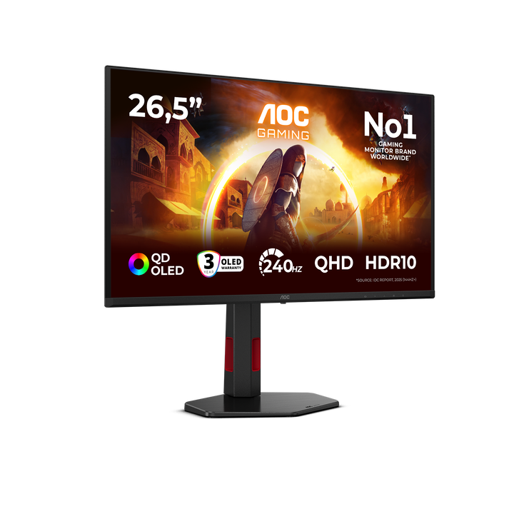 AOC Q27G4ZDR Monitor 27" QHD, 240Hz, Fast IPS, 0.3ms MPRT, HDR10, Adaptive Sync, Altura ajustable (2560x1440, 2x HDMI 2.1, 1x DP 1.4), Negro