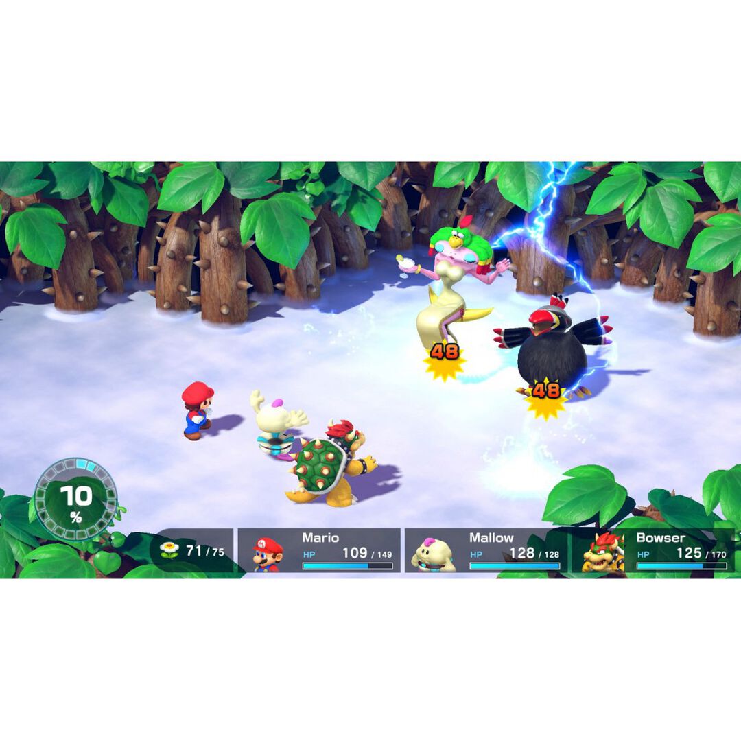 SUPER MARIO RPG NINTENDO SWITCH VERSIÓN ESPAÑOLA

¡Los deseos se hacen realidad en Super Mario RPG para Nintendo Switch!!

Aúna fuerzas con un estrambótico grupo de héroes para salvar la Vía Estelar y pararles los pies a los gamberros de la Banda de Fraguo. ¡Este juego de rol cuenta con secuencias cinemáticas y gráficos renovados que le dan mucho más encanto a la inesperada alianza entre Mario, Bowser, Peach y los personajes originales Mallow y Geno! Viaja a un mundo repleto de aliados excéntricos y enemigos aún más fuera de lo común en este título de rol para todo tipo de jugadores.

¡Da saltos a lo largo de un mundo lleno de color y ataca con mucho estilo durante los combates! Explora los exuberantes entornos con tu equipo y corre a por el siguiente objetivo. Chócate con los monstruos para iniciar combates por turnos, en los que participarás con tu equipo formado por tres integrantes. Además, si pulsas el botón en el momento adecuado, atacarás con mucho más vigor e incluso podrás bloquear una arremetida.