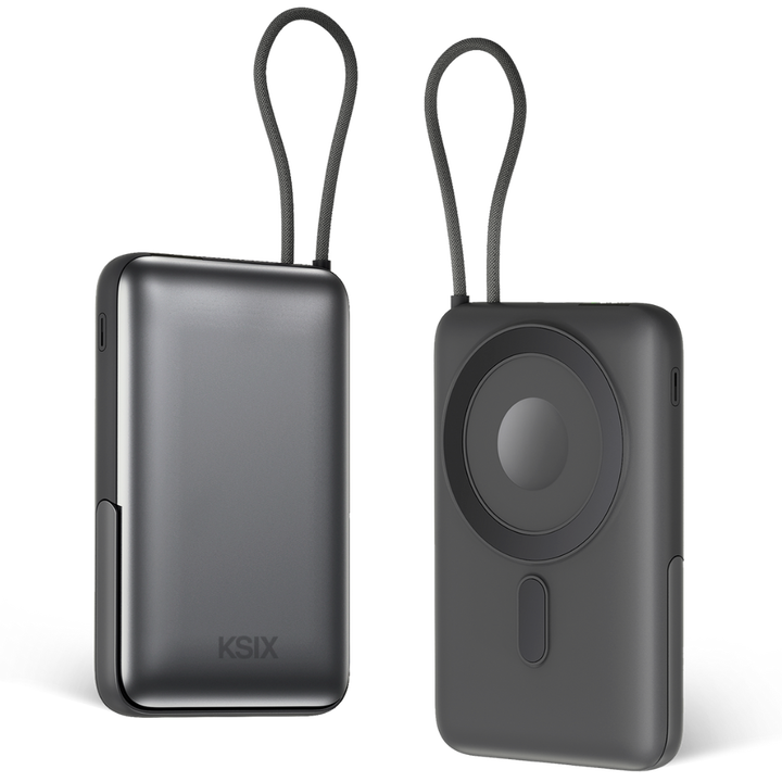 La power bank KSIX de 10.000 mAh es la soluci&oacute;n definitiva para cargar tus dispositivos de forma r&aacute;pida y c&oacute;moda. Dise&ntilde;ada para ofrecer la m&aacute;xima versatilidad, cuenta con carga inal&aacute;mbrica compatible con Apple&reg; (iPhone 12&reg; y modelos posteriores) y modelos compatibles Android&reg; para smartphones y otros dispositivos compatibles, adem&aacute;s de ser compatible con todas las series de Apple&reg; Watch. Su dise&ntilde;o magn&eacute;tico permite una fijaci&oacute;n segura y estable a tu iPhone&reg;, convirti&eacute;ndola en el accesorio perfecto para el d&iacute;a a d&iacute;a. Y por si fuera poco, incluye un cable USB-C con Power Delivery integrado para cargar con una potencia de 22,5W.