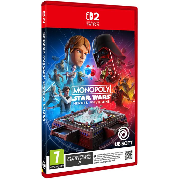 MONOPOLY STAR WARS HEROES Vs VILLAINS SWITCH2 TARJETA LLAVE D JUEGO PARA NINTENDO SWITCH 2 VERSI&Oacute;N ESPA&Ntilde;OLA GARANT&Iacute;A EUROPEA EUROPEAN WARRANTY

Las tarjetas llave de juego se distinguen de las tarjetas de juego est&aacute;ndar porque no contienen todos los datos de un juego. En su lugar, la tarjeta llave de juego es tu "llave" para descargar el juego completo en tu consola a trav&eacute;s de internet. Tras descargarlo, podr&aacute;s jugar siempre que insertes la tarjeta llave de juego en la consola e inicies el juego como de costumbre.

STAR WARS&trade; LLEGA A MONOPOLY&reg;

Ad&eacute;ntrate en la galaxia de Star Wars con un atrevido giro nuevo para MONOPOLY. Vive momentos emblem&aacute;ticos de las pel&iacute;culas mientras compites con tu familia y amigos en c&eacute;lebres ubicaciones de todas las &eacute;pocas de la saga.

MONOPOLY STAR WARS HEROES Vs VILLAINS


JUEGA EN EQUIPO Y COMPARTE LA VICTORIA

Forma equipo con tu familia y amigos jugando online o en cooperativo local, y disfruta de MONOPOLY como nunca antes con modos de juego competitivos 2c2 y 3c3. Con innumerables composiciones de equipo, el juego transforma la competici&oacute;n cl&aacute;sica en un divertido enfrentamiento estrat&eacute;gico.

RE&Uacute;NE UN EQUIPO EMBLEM&Aacute;TICO DE STAR WARS

Cada personaje aporta habilidades de h&eacute;roe &uacute;nicas, lo que te permite dise&ntilde;ar la composici&oacute;n de tu equipo para llevarlo a la victoria. Toma el control de leyendas como Darth Maul y la princesa Leia, todas con potentes habilidades que pueden dar la vuelta a la partida a tu favor.

MANEJA LOS DADOS, CONTROLA EL TABLERO

La partida puede cambiar con cada tirada al cambiar de manos las propiedades en un instante. Los eventos de SALIDA din&aacute;micos plantean giros que ponen patas arriba la partida y alteran r&aacute;pidamente su transcurso, con lo que todo est&aacute; en juego en cada turno y la victoria no se decide hasta el final.

DISCLAIMERS:
Se necesita una conexi&oacute;n estable a Internet y una cuenta de Ubisoft.
La disponibilidad de la bonificaci&oacute;n por reserva puede variar seg&uacute;n el punto de venta y la ubicaci&oacute;n. Oferta sujeta a cambios. Es posible que el contenido se pueda comprar o regalarse por separado a discreci&oacute;n de Ubisoft en cualquier momento.
The MONOPOLY name and logo, the distinctive design of the game board, the four corner squares, the MR. MONOPOLY name and character, as well as each of the distinctive elements of the board, cards, and the playing pieces are trademarks of Hasbro for its property trading game and game equipment.
&copy;1935, 2026 Hasbro. Licensed by Hasbro to Ubisoft Entertainment. Game software &copy; 2026 Ubisoft Entertainment. All Rights Reserved. Developed by Behaviour Interactive Inc. and published by Ubisoft. Ubisoft and the Ubisoft logo are registered or unregistered trademarks of Ubisoft Entertainment in the US and/or other countries. Lucasfilm, the Lucasfilm logo, STAR WARS and related properties are trademarks and/or copyrights, in the United States and other countries, of Lucasfilm Ltd. and/or its affiliates. &copy; & &trade; 2026 Lucasfilm Ltd. All rights reserved. BEHAVIOUR and other related trademarks and logos belong to Behaviour Interactive Inc. All rights reserved.