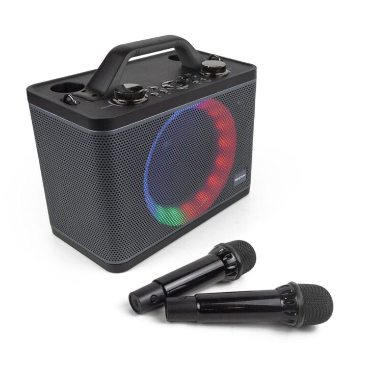 Karaoke Bluetooth PartyGO con dos micr&oacute;fonos incluidos.