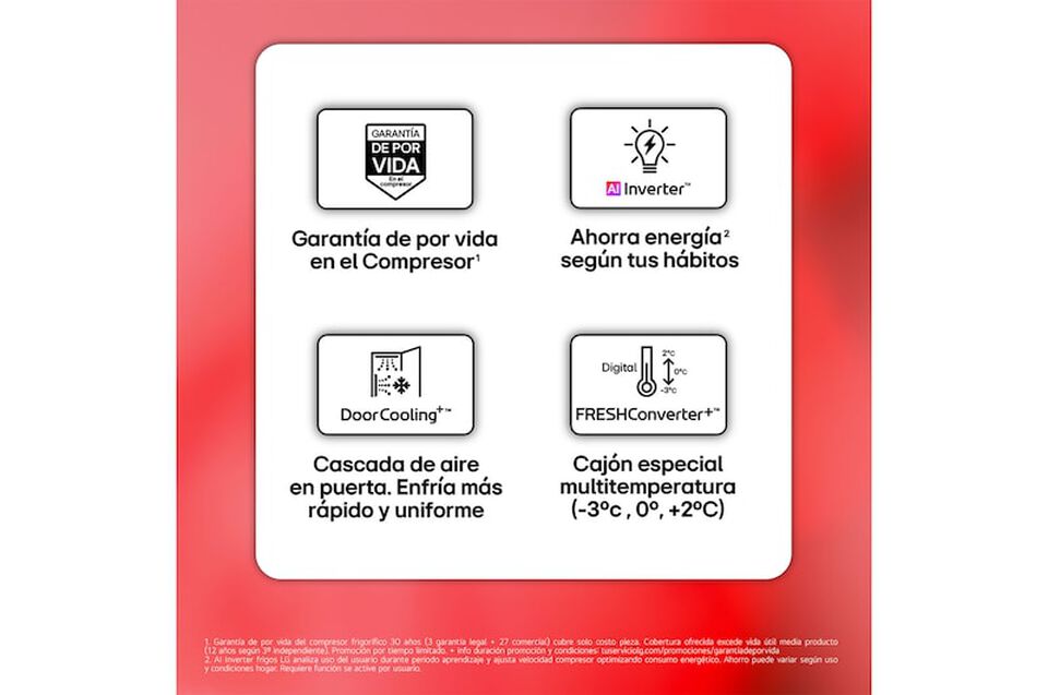 Frigor&iacute;fico combi LG GBBS322APY con DoorCooling+, eficiencia energ&eacute;tica A, conectividad WiFi y acabado inox antihuellas.