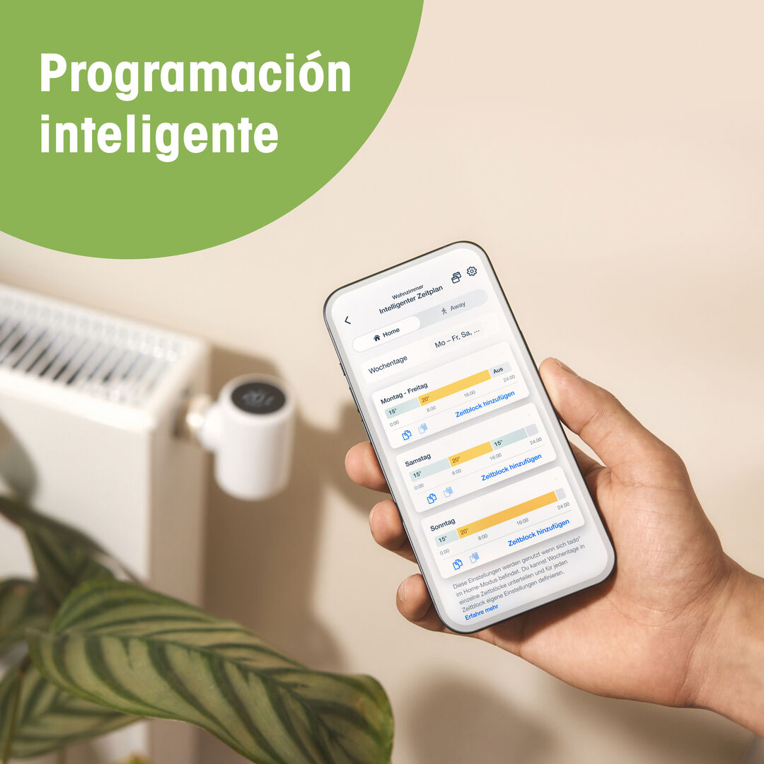 - Inteligente: Ahorra dinero y energía cada día de forma sencilla, gracias a nuestra tecnología a prueba de futuro y funciones diseñadas para una calefacción más eficiente que nunca
- Individual: Controla la temperatura de cada habitación desde cualquier lugar a través de nuestra aplicación, desarrollada por expertos en calefacción inteligente
- Sencillo: Instala tado° por tu cuenta sin necesidad de conexión a Internet; ahora con una batería recargable; también incluye el Bridge X para vincular fácilmente todos tus dispositivos de hogar inteligente