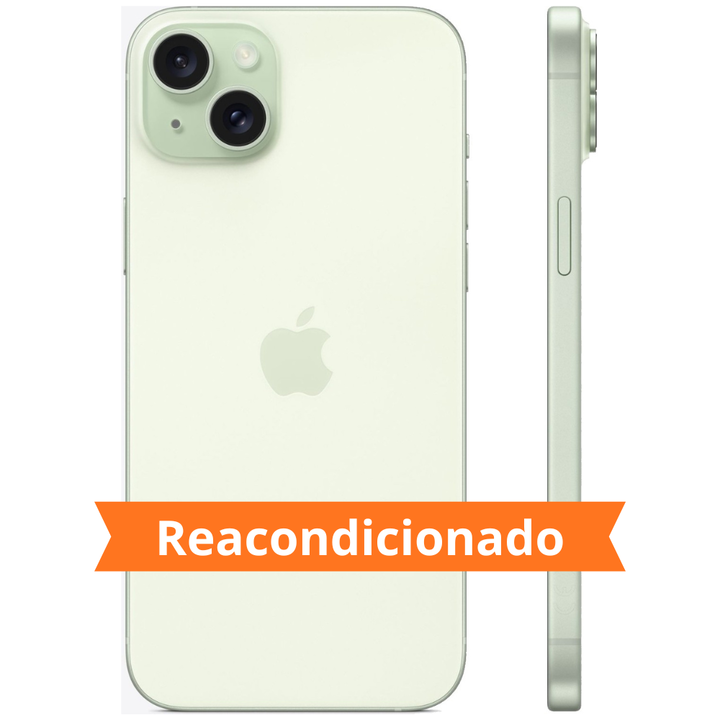 <h2>⭐ iPhone 15 Plus 128 GB Verde</h2>

<p>El iPhone 15 Plus 128 GB Verde combina un dise&ntilde;o elegante, una gran pantalla y un rendimiento sobresaliente para ofrecer una experiencia premium en todos los aspectos. Su acabado en color verde aporta un estilo moderno y distintivo, mientras que su amplia pantalla y su excelente autonom&iacute;a lo convierten en el compa&ntilde;ero perfecto para el trabajo, el entretenimiento y el d&iacute;a a d&iacute;a.</p>

<ul>
<li>📱 Modelo: iPhone 15 Plus.</li>
<li>🧺 Capacidad de almacenamiento: 128 GB.</li>
<li>🎨 Color: Verde.</li>
<li>🖥️ Gran pantalla Super Retina XDR con im&aacute;genes n&iacute;tidas, colores vibrantes y una experiencia visual envolvente para v&iacute;deos, juegos y redes sociales.</li>
<li>⚡ Procesador de alto rendimiento optimizado para ofrecer velocidad, fluidez y eficiencia en cualquier tarea.</li>
<li>🎥 Sistema avanzado de c&aacute;maras dise&ntilde;ado para capturar fotograf&iacute;as y v&iacute;deos con gran nivel de detalle, colores naturales y excelente calidad de imagen.</li>
<li>🔋 Bater&iacute;a de larga duraci&oacute;n para disfrutar durante m&aacute;s tiempo de tus aplicaciones, llamadas, contenidos multimedia y actividades diarias.</li>
<li>📶 Conectividad avanzada para navegar, compartir contenido y comunicarte de forma r&aacute;pida y eficiente.</li>
<li>🎮 Rendimiento perfecto para juegos, streaming, multitarea y aplicaciones exigentes.</li>
<li>🔊 Sonido de alta calidad para una experiencia multimedia m&aacute;s inmersiva.</li>
<li>🔒 Sistemas de seguridad avanzados que protegen tu informaci&oacute;n y tu privacidad.</li>
<li>🛡️ Dise&ntilde;o premium con materiales de alta calidad que aportan resistencia, durabilidad y un excelente tacto en mano.</li>
<li>🔌 Puerto USB-C para una carga y conexi&oacute;n m&aacute;s c&oacute;modas y vers&aacute;tiles.</li>
</ul>

<p>✅ Disfruta de una pantalla m&aacute;s grande, una excelente autonom&iacute;a y un rendimiento potente en un smartphone dise&ntilde;ado para acompa&ntilde;arte durante todo el d&iacute;a.</p>

<p>⭐ El iPhone 15 Plus 128 GB Verde destaca por su equilibrio entre potencia, elegancia, capacidad y comodidad de uso, siendo una opci&oacute;n ideal para quienes buscan una experiencia premium con una gran pantalla y una bater&iacute;a sobresaliente.</p>

<p>🛡️ Compra con total tranquilidad</h2><ul><li>🔖 Producto reacondicionado Grado Excelente (A).</li><li>💳 Financiaci&oacute;n a 24 meses.</li><li>📄 3 a&ntilde;os de garant&iacute;a.</li><li>🛡️ Garant&iacute;a Orange.</li><li>✅ 14 d&iacute;as de derecho de desistimiento.</li></ul>