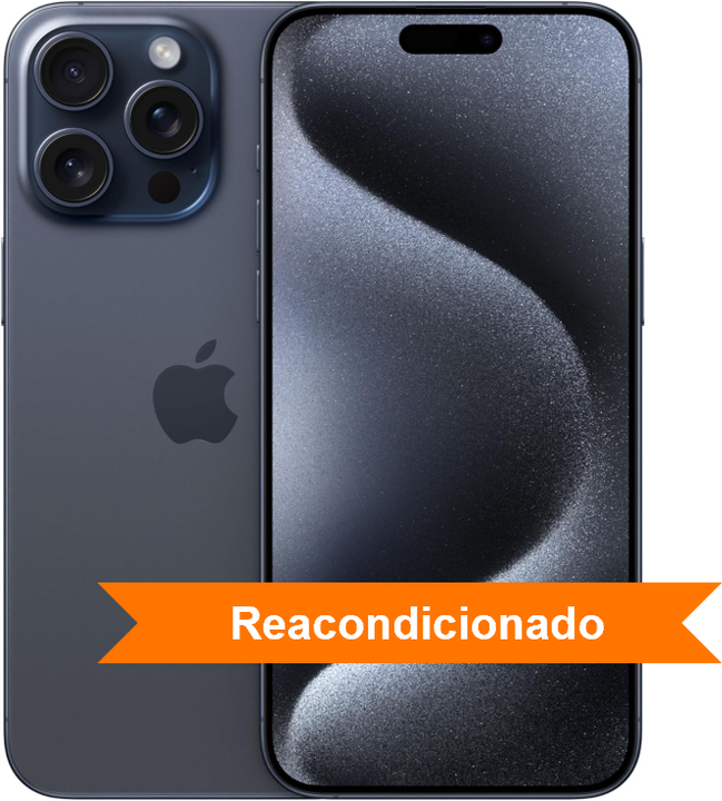 iPhone 15 Pro reacondicionado Premium A+ de 1 TB, acabado titanio azul.