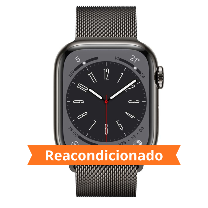 ⭐ Apple Watch Series 8 GPS + Cellular 45 mm Grafito con Correa Milanesa Grafito
El Apple Watch Series 8 GPS + Cellular de 45 mm en acabado grafito con correa milanesa grafito combina elegancia, conectividad avanzada y funciones inteligentes dise&ntilde;adas para acompa&ntilde;arte durante todo el d&iacute;a. Su sofisticado dise&ntilde;o premium y su conectividad m&oacute;vil permiten mantenerte conectado, activo y productivo incluso cuando no llevas el iPhone contigo.

⌚ Modelo: Apple Watch Series 8.
📶 Conectividad GPS + Cellular para realizar llamadas, enviar mensajes y acceder a servicios compatibles desde el reloj.
📏 Tama&ntilde;o de caja: 45 mm.
💾 Memoria interna: 4 GB.
🎨 Acabado en color grafito.
🖤 Correa Milanesa Grafito con dise&ntilde;o elegante, ajuste preciso y gran comodidad.
🖥️ Pantalla Retina Always-On de gran tama&ntilde;o con excelente brillo y nitidez.
📡 Sensores avanzados para el seguimiento de actividad f&iacute;sica y bienestar.
🏃 Ideal para monitorizar entrenamientos, actividad diaria y objetivos deportivos.
❤️ Funciones avanzadas para el seguimiento de salud y estado f&iacute;sico.
🎙️ Compatible con asistentes de voz para realizar acciones r&aacute;pidas mediante comandos de voz.
🔋 Bater&iacute;a optimizada para acompa&ntilde;arte durante toda la jornada.
📲 Integraci&oacute;n completa con el ecosistema Apple para gestionar llamadas, notificaciones, aplicaciones y mucho m&aacute;s.
🌦️ Dise&ntilde;o resistente pensado para el uso diario.
🔒 Funciones de seguridad avanzadas para una mayor tranquilidad.
🔊 Control de llamadas, m&uacute;sica y aplicaciones directamente desde la mu&ntilde;eca.
✅ Disfruta de una experiencia completa gracias a la combinaci&oacute;n de conectividad m&oacute;vil, seguimiento deportivo, herramientas de bienestar y un elegante dise&ntilde;o premium.

⭐ El Apple Watch Series 8 GPS + Cellular 45 mm Grafito con Correa Milanesa Grafito destaca por su sofisticado acabado, su independencia gracias a la conectividad celular y sus completas funciones para el d&iacute;a a d&iacute;a, la actividad f&iacute;sica y la productividad.

🛡️ Compra con total tranquilidad
🔖 Producto reacondicionado Grado Premium (A+).
💳 Financiaci&oacute;n a 24 meses.
📄 3 a&ntilde;os de garant&iacute;a.
🛡️ Garant&iacute;a Orange.
✅ 14 d&iacute;as de derecho de desistimiento.