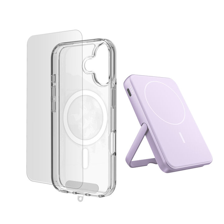 Pack esencial 3 en 1 para tu iPhone: funda protectora, vidrio templado y powerbank magn&eacute;tica de 5000 mAh. M&aacute;xima protecci&oacute;n, autonom&iacute;a extra y comodidad en un solo producto.
