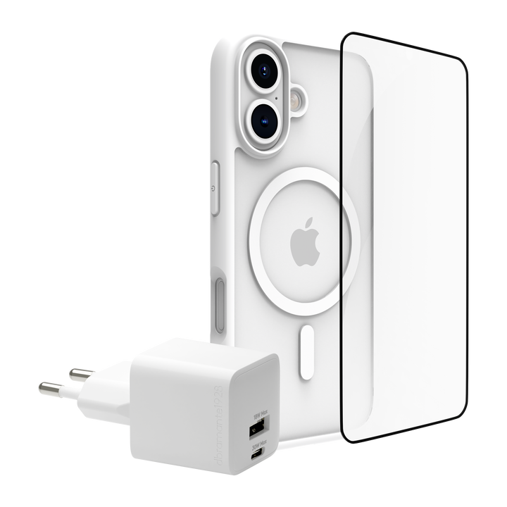 Funda iPhone 16 Blanca MS + ECO PROTECTOR+ cargador 30W