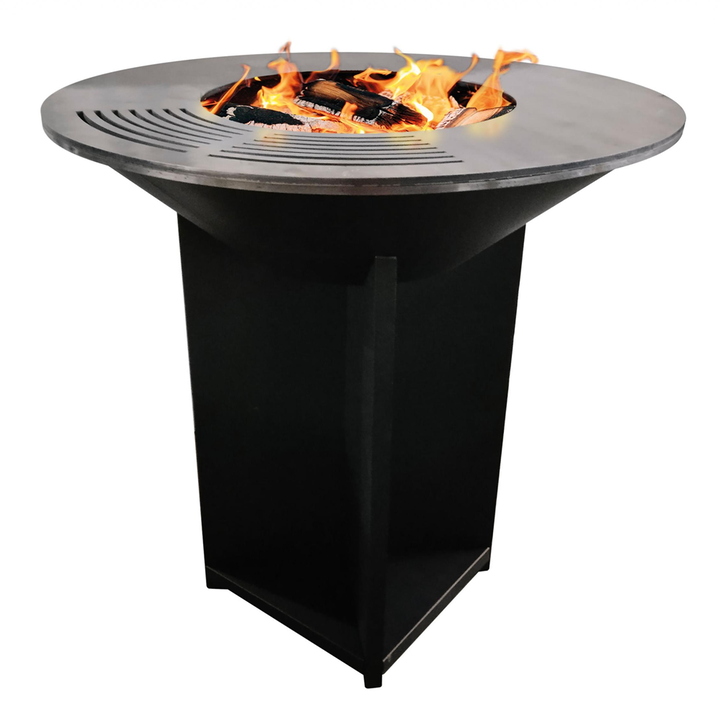 Barbacoa grande en negro con plancha acero y grill para carb&oacute;n y le&ntilde;a