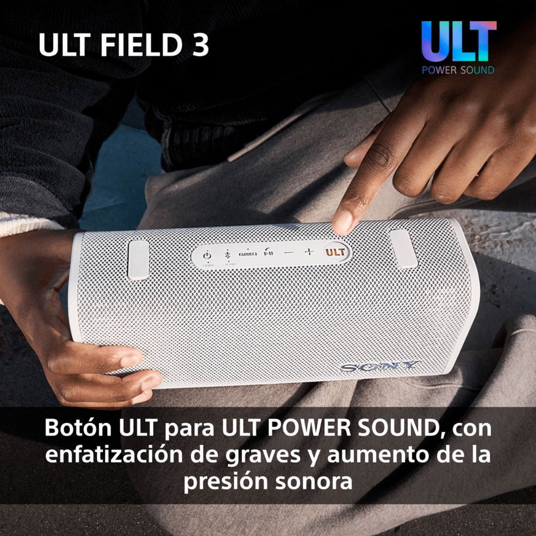 <p>Presentamos ULT FIELD 3, el potente altavoz inalámbrico de Sony con 24h de batería que ofrece un sonido impactante y envolvente en un diseño portátil, se combina con un tweeter de alta calidad y dos radiadores pasivos para producir un sonido rico y detallado que te sorprenderá.</p>