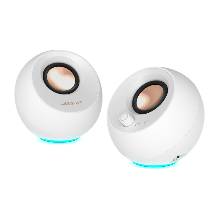 Altavoces blancos minimalistas 2.0 USB-C para ordenador con Bluetooth&reg;5.3 e iluminaci&oacute;n RGB personalizable