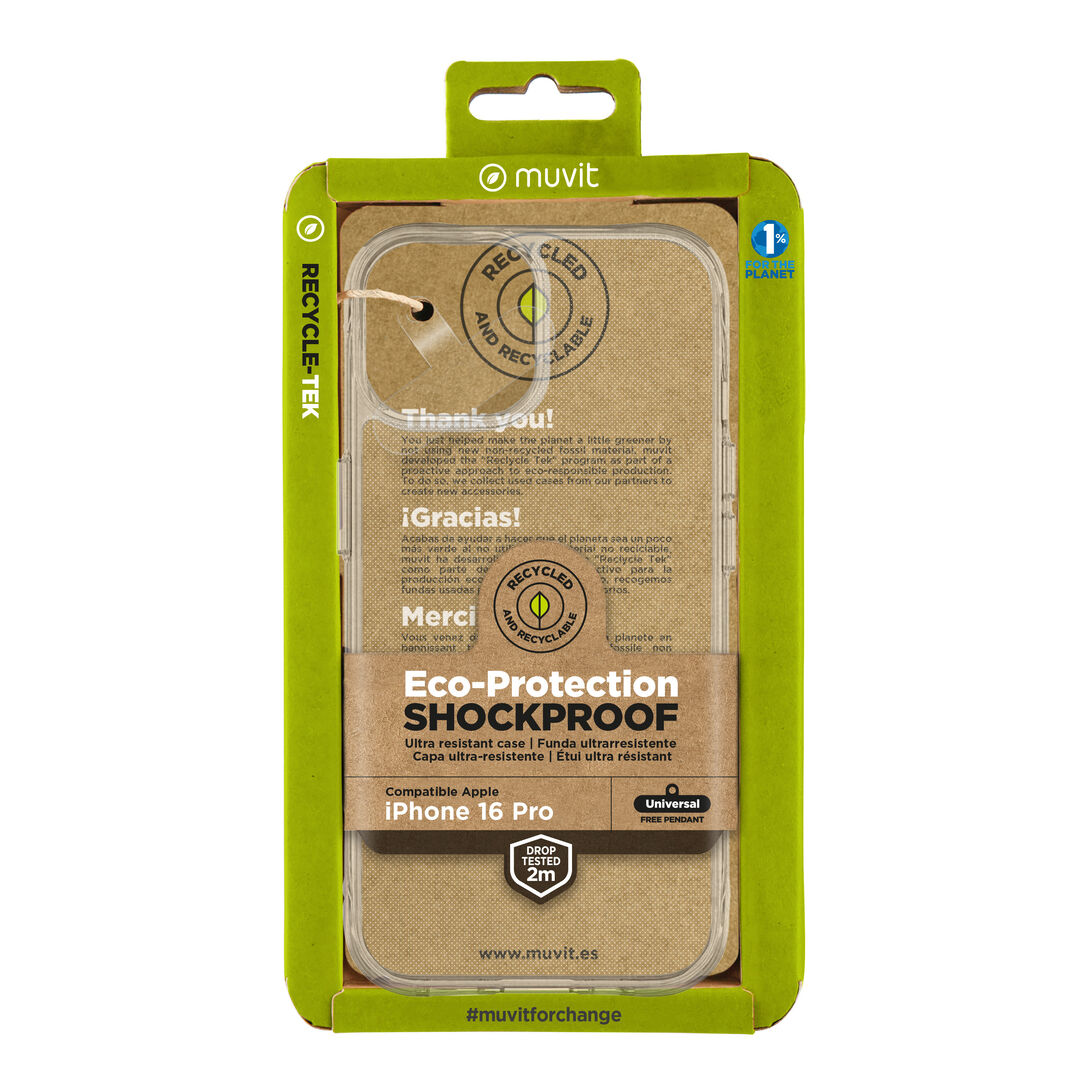 Al comprar un nuevo m&oacute;vil, nos entra la urgencia de protegerlo para evitar que se da&ntilde;e, por eso en muvit for change hemos creado esta funda Shockproof Recycletek que proteger nuestro smartphone de ara&ntilde;azos y ca&iacute;das de hasta 2M, hechas con materiales reciclados, contribuyendo as&iacute; a luchar contra la contaminaci&oacute;n y a proteger nuestro ecosistema. Adem&aacute;s, ahora cuenta con el certificado GRS (Global Recycle Standard) que garantiza que se utilizan materiales reciclados.