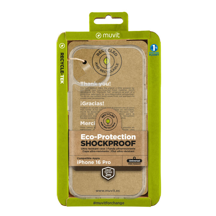 Al comprar un nuevo m&oacute;vil, nos entra la urgencia de protegerlo para evitar que se da&ntilde;e, por eso en muvit for change hemos creado esta funda Shockproof Recycletek que proteger nuestro smartphone de ara&ntilde;azos y ca&iacute;das de hasta 2M, hechas con materiales reciclados, contribuyendo as&iacute; a luchar contra la contaminaci&oacute;n y a proteger nuestro ecosistema. Adem&aacute;s, ahora cuenta con el certificado GRS (Global Recycle Standard) que garantiza que se utilizan materiales reciclados.