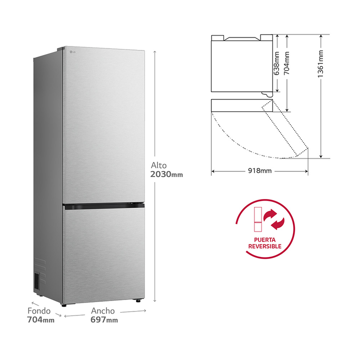 Frigor&iacute;fico Combi LG GBBW726CMB, 465L, No Frost, DoorCooling+, Linear Cooling, Negro mate, Clase C