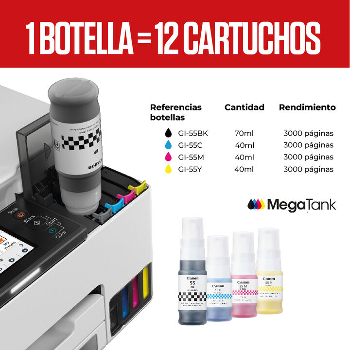 Multifunci&oacute;n 3 en 1 con Tecnologia MegaTank de botellas de tinta