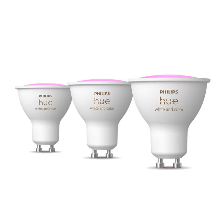 Pack Triple GU10 Philips Hue White & Color & Bluetooth.

LED integrado.

Bridge NO incluido.

Dimmer Switch NO incluido.

Controlable  por Wifi & Bluetooth.

Da color a tu hogar con un foco con casquillo. Con 16 millones de colores, esta luz puede aportar una nueva personalidad a tu hogar. Contrólalo al instante por Bluetooth en una habitación, o bien conéctate a un Hue Bridge para disfrutar de toda la variedad de funciones.