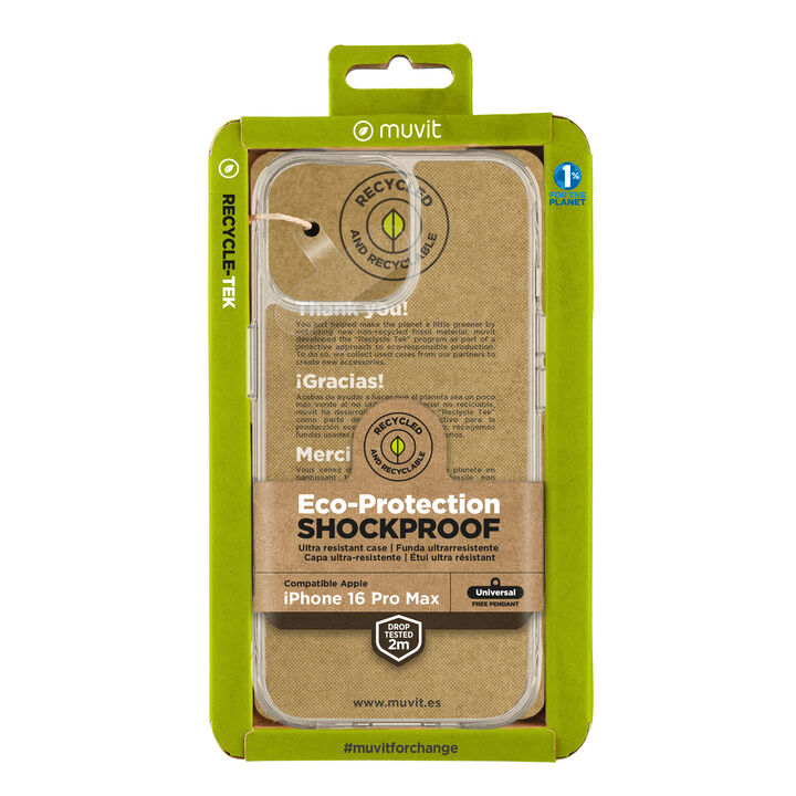 Al comprar un nuevo m&oacute;vil, nos entra la urgencia de protegerlo para evitar que se da&ntilde;e, por eso en muvit for change hemos creado esta funda Shockproof Recycletek que proteger nuestro smartphone de ara&ntilde;azos y ca&iacute;das de hasta 2M, hechas con materiales reciclados, contribuyendo as&iacute; a luchar contra la contaminaci&oacute;n y a proteger nuestro ecosistema. Adem&aacute;s, ahora cuenta con el certificado GRS (Global Recycle Standard) que garantiza que se utilizan materiales reciclados.