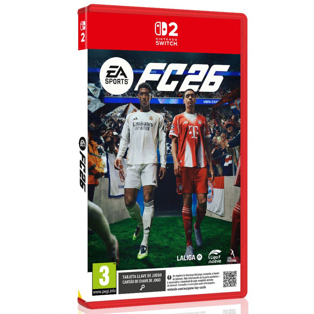 EA SPORTS FC 26 SWITCH2 TARJETA LLAVE DE JUEGO PARA NINTENDO SWITCH 2 VERSI&Oacute;N ESPA&Ntilde;OLA GARANT&Iacute;A EUROPEA EUROPEAN WARRANTY
*****La caja contiene una tarjeta llave de juego. Se requiere la descarga del juego completo a trav&eacute;s de Internet.*****
 
IDIOMAS:
El Club es tuyo en EA SPORTS FC&trade; 26.
Juega a tu manera con una experiencia de juego renovada impulsada por los comentarios de la comunidad de FC. La nueva configuraci&oacute;n Jugabilidad aut&eacute;ntica ofrece nuestra experiencia m&aacute;s fiel al f&uacute;tbol en modo Carrera, mientras que la configuraci&oacute;n Jugabilidad competitiva, impulsada por fundamentos refinados, mayor consistencia y capacidad de respuesta, est&aacute; hecha especialmente para jugar en Football Ultimate Team&trade; y Clubes.
Pon a prueba tu plantilla de ensue&ntilde;o en Football Ultimate Team&trade; con Torneos y Eventos en vivo, adem&aacute;s de una experiencia renovada de Rivals y Champs. Los torneos pondr&aacute;n a prueba tus habilidades con hasta cuatro rondas de f&uacute;tbol de eliminaci&oacute;n, mientras que los Eventos en vivo a&ntilde;aden m&aacute;s variedad con competiciones tem&aacute;ticas y contenido durante toda la temporada. Las nuevas recompensas te permiten ganar premios adicionales o acelerar tu progreso semanal. Adem&aacute;s, EA SPORTS FC&trade; 26 lanza una nueva competici&oacute;n de fin de semana de segunda categor&iacute;a, Challengers, dise&ntilde;ada para jugadores en divisiones inferiores.
Vive la Carrera de m&aacute;nager como nunca con los nuevos Desaf&iacute;os en vivo de m&aacute;nager. Enfr&eacute;ntate a una variedad de escenarios del mundo real y l&iacute;neas alternativas durante la nueva temporada, que van desde unos minutos de juego hasta m&uacute;ltiples temporadas, y gana recompensas que incluyen Puntos de temporada, art&iacute;culos est&eacute;ticos est&eacute;ticos, Iconos y H&eacute;roes para usar en clubes modernos. Adem&aacute;s, por primera vez en la historia, el movimiento en el Mercado de m&aacute;nager har&aacute; que las t&aacute;cticas de equipo evolucionen con el tiempo a medida que nuevos m&aacute;nagers tomen el mando, cambiando la din&aacute;mica de cada nueva temporada. Adem&aacute;s, vive eventos inesperados a lo largo de tu Carrera, gestionando asuntos a corto y largo plazo que moldean el futuro de tu club.
Los arquetipos inspirados por Grandes del deporte introducen nuevas clases en Clubes y Carrera de futbolista, aportando a&uacute;n m&aacute;s individualidad a la personalizaci&oacute;n y progreso de tu futbolista. Desarrolla tus habilidades a lo largo de la temporada mejorando atributos y desbloqueando nuevas Ventajas de Arquetipo para darle a tu futbolista una sensaci&oacute;n &uacute;nica en el campo.
Juega solo o con colegas en Eventos en vivo de Rush de Clubes, introduciendo una gama de emocionantes torneos de eliminaci&oacute;n a Clubes de EA SPORTS FC&trade; 26. Con requisitos de entrada y reglas de juego variables, los torneos ofrecen experiencias novedosas con nuevosobjetivos y recompensas emocionantes durante toda la temporada, conectando Clubes con las campa&ntilde;as en curso de EA SPORTS FC&trade; 26.
Vive una autenticidad sin parang&oacute;n en EA SPORTS FC&trade; 26, con m&aacute;s de 20 000 futbolistas de m&aacute;s de 750 Clubes y equipos nacionales, en m&aacute;s de 120 estadios y 35 Ligas. EA SPORTS FC&trade; 26 es el &uacute;nico lugar donde podr&aacute;s jugar a la emblem&aacute;tica UEFA Champions League, la UEFA Europa League, la UEFA Europa Conference League, la CONMEBOL Libertadores, la Premier League, la Bundesliga y LALIGA EA SPORTS en el mismo juego, junto con la Google Pixel Frauen-Bundesliga, la Liga F Moeve, la Barclays Women's Super League, la Arkema Premiere Ligue, la National Women's Soccer League y la UEFA Women's Champions League.