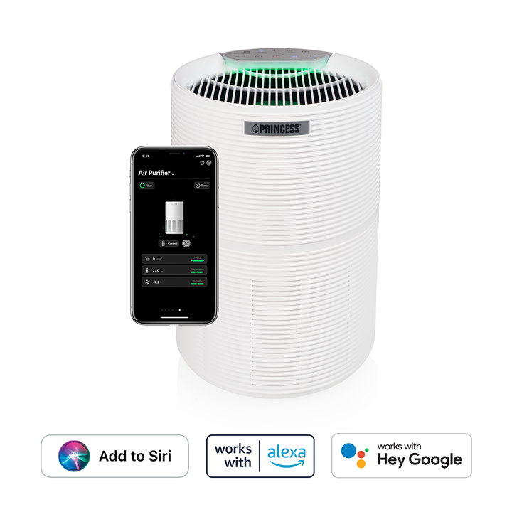 Sea SMART y controle el elegante purificador de aire con la app Climate o por voz. La calidad del aire se muestra con colores. Obtenga m&aacute;s informaci&oacute;n sobre la humedad y la temperatura de la habitaci&oacute;n. 3 filtros (prefiltro, carb&oacute;n y HEPA H13).