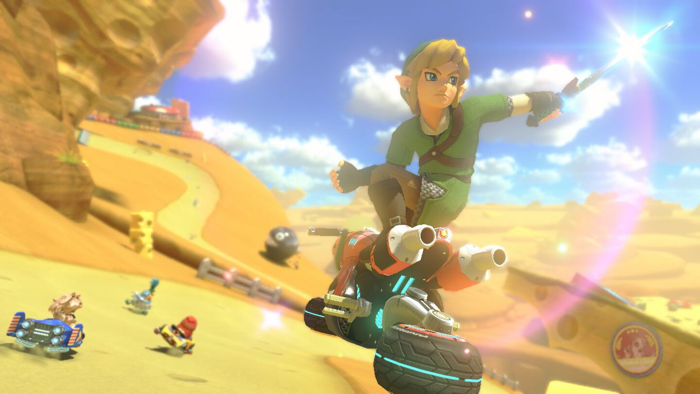 Este pack incluye el videojuego Mario Kart 8 Deluxe 
 
Video will open in a new window
Gracias a Nintendo Switch, los aficionados pueden disfrutar de la versión definitiva de Mario Kart 8 donde quieran y cuando quieran, incluso en partidas multijugador local para hasta ocho pilotos.
Los populares circuitos y personajes de la versión de Wii U están de vuelta, junto a los circuitos y personajes descargables, y además se unen a la parrilla personajes nuevos: Inkling chico e Inkling chica, de Splatoon; el Rey Boo; Huesitos y Bowsy. Por otra parte, el modo batalla se renueva por completo con la batalla de globos y el Bob-ombardeo, y con la inclusión de circuitos inéditos como el Parque Viaducto o el Estadio de Batalla, que se unen a viejos conocidos como la Mansión de Luigi (GCN) y el Circuito de Batalla 1 de Super Mario Kart (Super Nintendo Entertainment System). 
 Ahora se pueden llevar dos objetos simultáneamente, incluidos algunos de anteriores Mario Kart, como el ladrón de objetos Boo y la pluma, que permite saltar en las batallas. Además, los pilotos cuentan con la ayuda del nuevo volante inteligente, que ayuda a no salirse de la pista incluso en las pruebas de 200 cc. En modo televisor, el juego alcanza una resolución de 1080p.