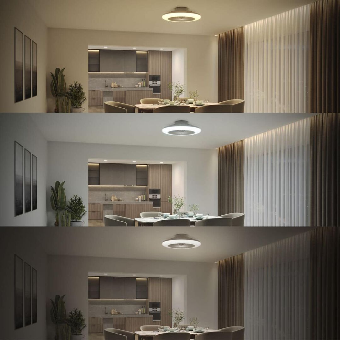 Ventilador plano con luz LED integrada. Configura el ambiente que desees desde la palma de tu mano con el mando a distancia. Controla fácilmente tus luces desde cualquier lugar con su mando a distancia. Enciende o apaga la luz o el ventilador, elige entre seis velocidades de ventilador, alterna entre los ajustes de luz para tener la iluminación perfecta para cada momento. Combina una luz personalizable con una cómoda brisa con el ventilador de techo LED de Philips. Adecuado para habitaciones hasta 12 m².
 
5 años de Garantía.