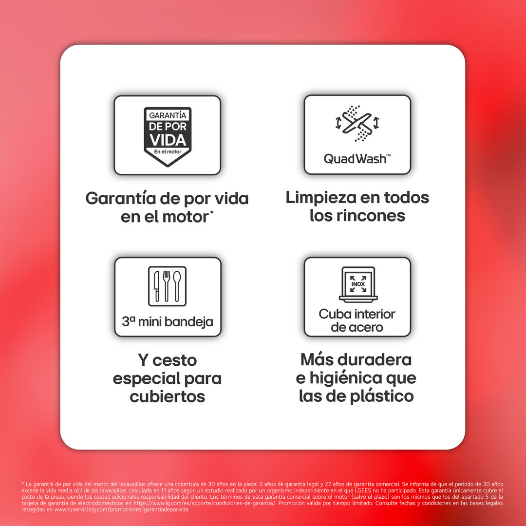 Lavavajillas 14 servicios con QuadWash, motor Direct Drive y Wi-Fi ThinQ.