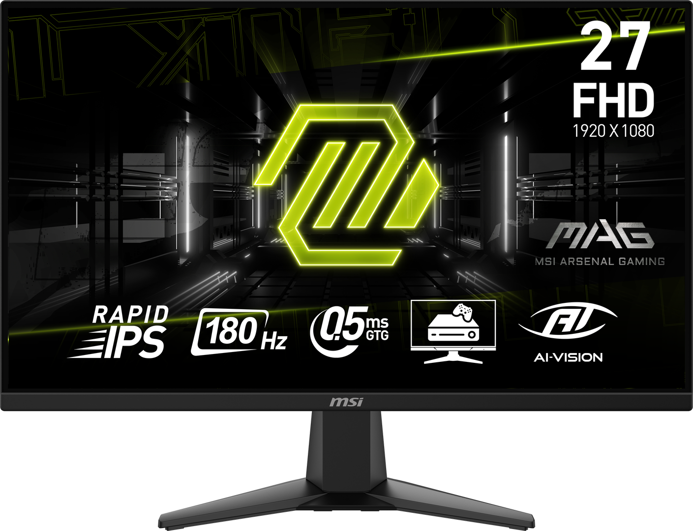 Visualiza tu victoria con el monitor gaming MSI MAG 275F. Equipado con 1920x1080, tasa de refresco de 180, tiempo de respuesta de 0.5ms (GtG, Min.), panel Rapid IPS, MAG 275F te dar&aacute; la ventaja competitiva que necesitas para acabar con tus oponentes. Gracias a la tecnolog&iacute;a Adaptive-Sync, el MAG 275F puede adaptar la frecuencia de actualizaci&oacute;n de la pantalla a la GPU para conseguir un juego ultrasuave. Aseg&uacute;rate de que puedes dar en el blanco con todas las &uacute;ltimas tecnolog&iacute;as incorporadas en los monitores MSI Gaming para el juego competitivo.