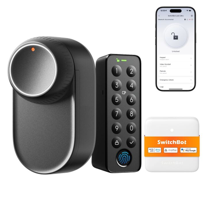 Control remoto y voz. Teclado táctil sin llave.  Reconocimiento biométrico de huellas (banco sueco), admite contraseña y tarjeta SwitchBot. Almacena huellas de toda la familia.